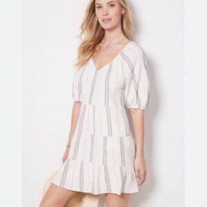 Evereve Alexia Gauze Dress White Size Small Striped V-Neck Mini